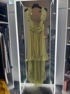 Misa Los Angeles Lime Green High-Low Ruffle Maxi Dress